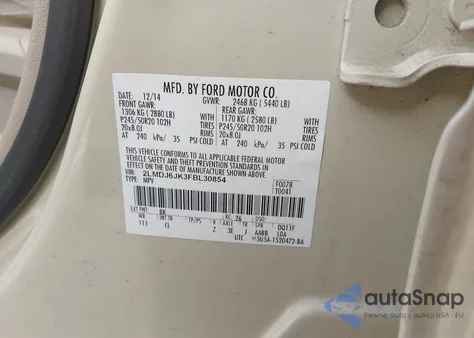 2015 Lincoln Mkx z USA, uszkodzony, nr VIN 2LMDJ6JK3FBL30854